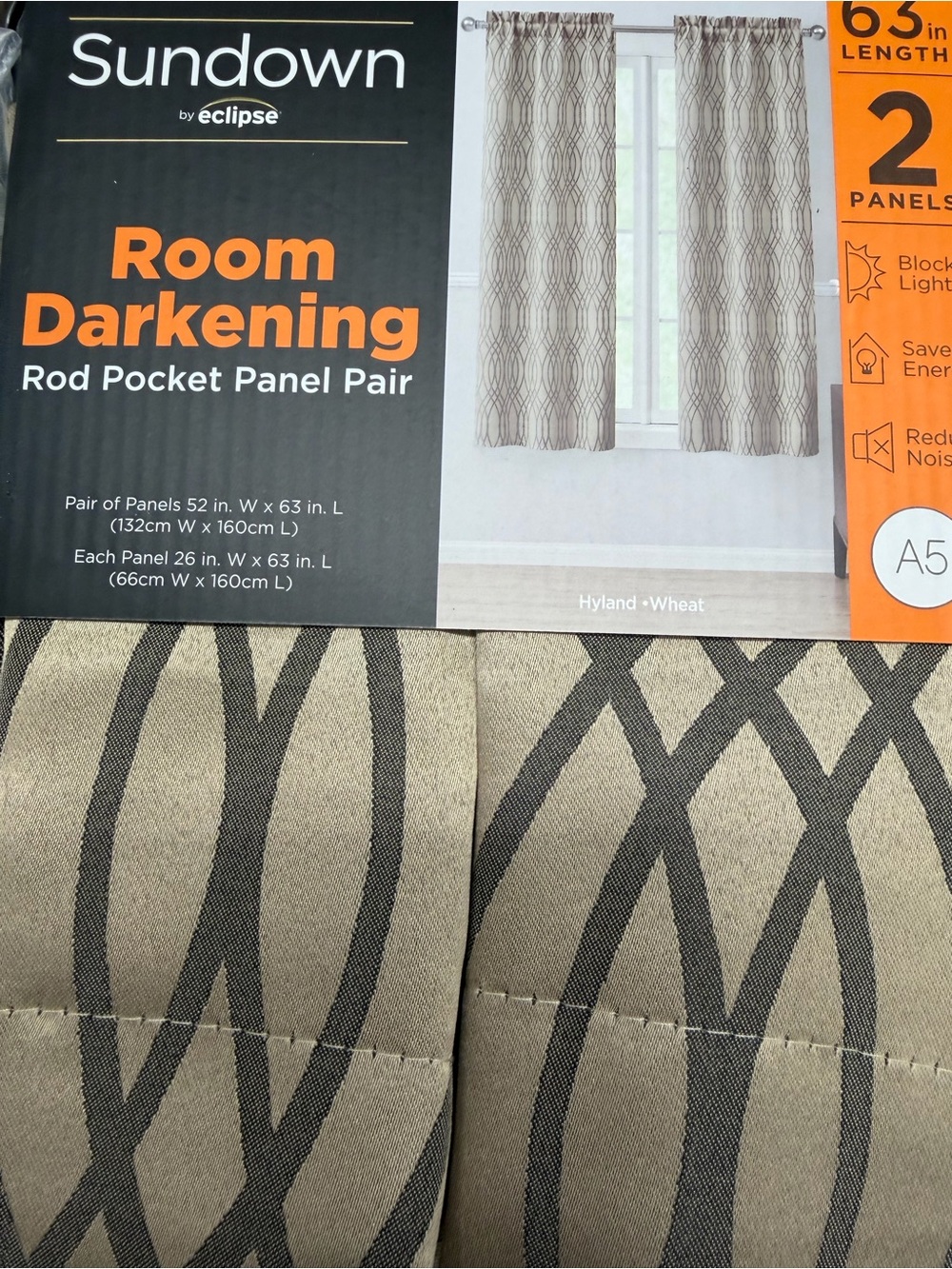 Sundown Eclipse Room Darkening Curtains 2 Panels 52x63 Highland Wheat